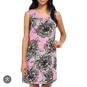 NIC+ZOE Pink Floral Sleeveless V-Neck Lined Shift Dress
